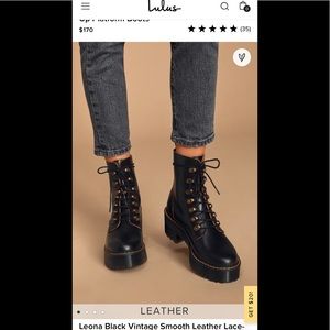 Leona Black Vintage Smooth Leather Lace-Up Platform Boots
